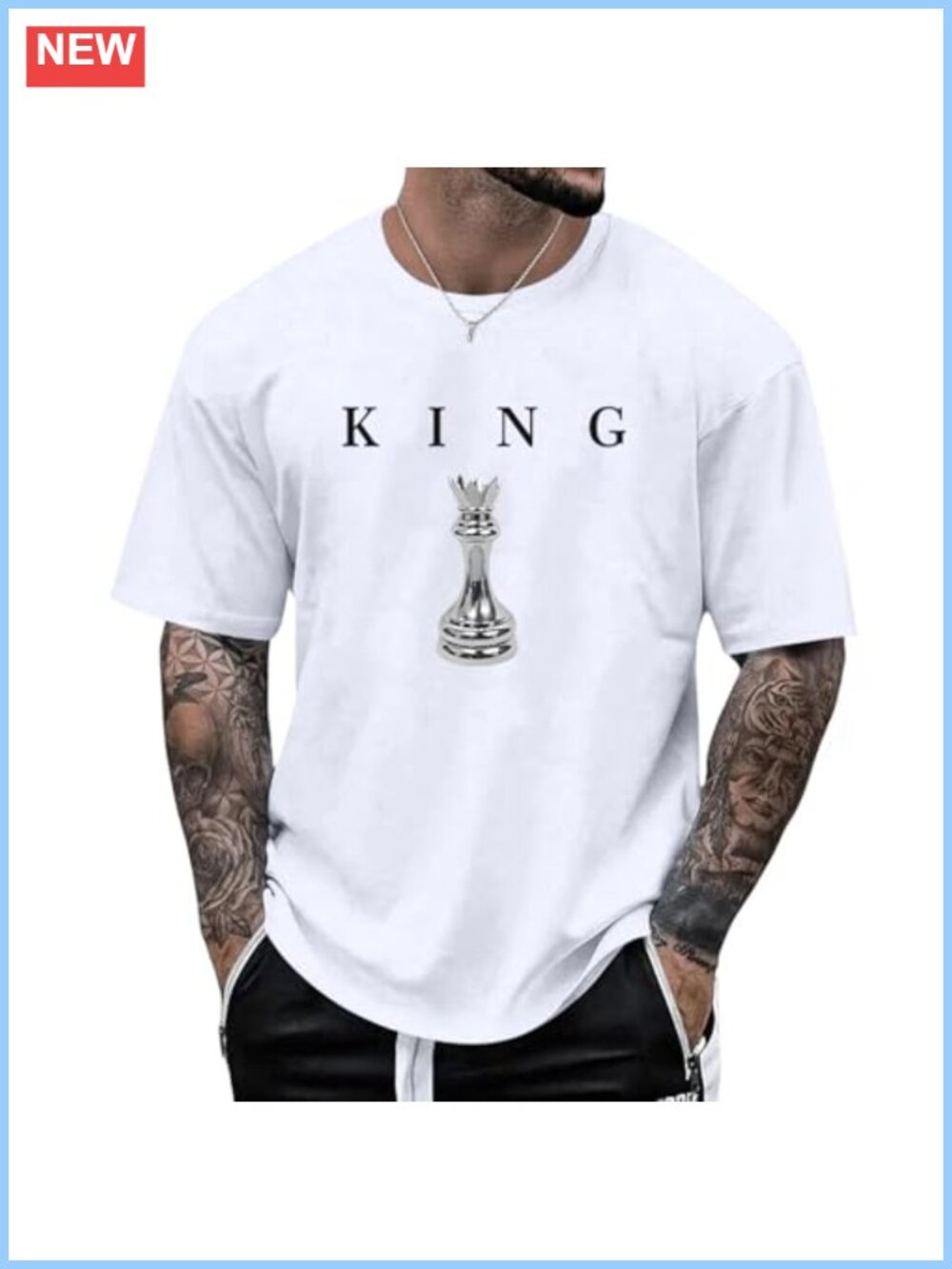 Men's King Chess Graphic Tee Cotton Short Sleeve Crewneck Streetwear T-Shirt
